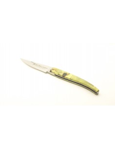 Albacete handcrafted folding knife with scales of Stabilized Beech wood yellow 